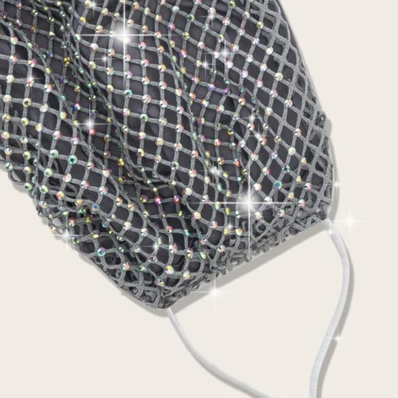 GRAY RHINESTONE FACE MASK - Picture 3 of 4